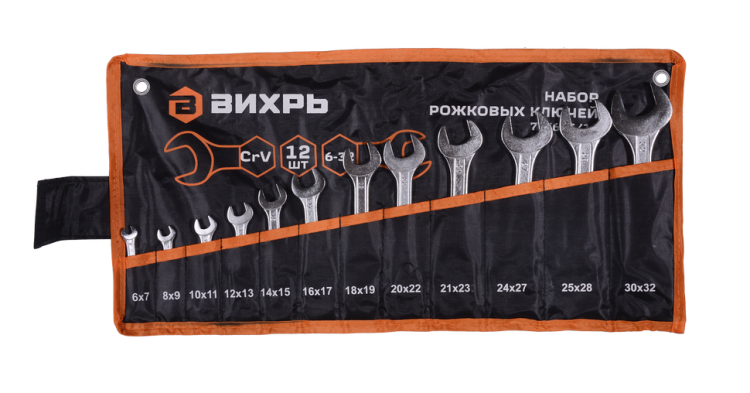 Набор рожковых ключей Вихрь 12 шт. 6 - 32, в чехле
