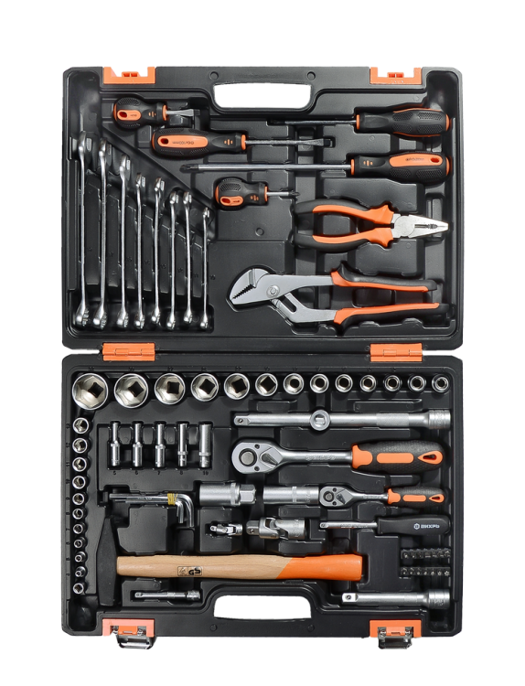 Набор инструментов, 1/2", 1/4", CrV, пластиковый кейс 76 предмета Вихрь